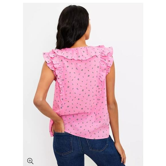 EUC The Loft pink ruffle trim blouse top sz: M - Picture 3 of 8